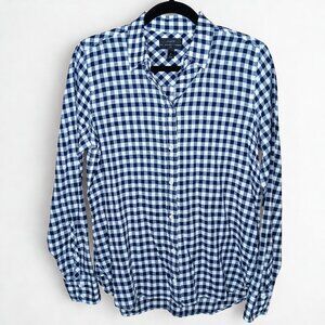 J. Crew Womens Boy Fit Blue and White Gingham Button Down Shirt